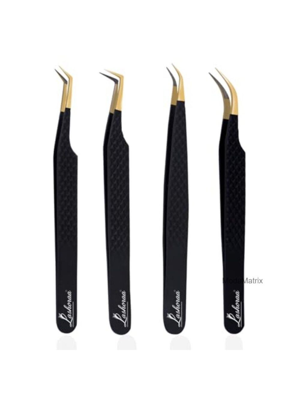 Professional Lash Extension Tweezers Set Fiber Tips Stainless Steel 4 Pc